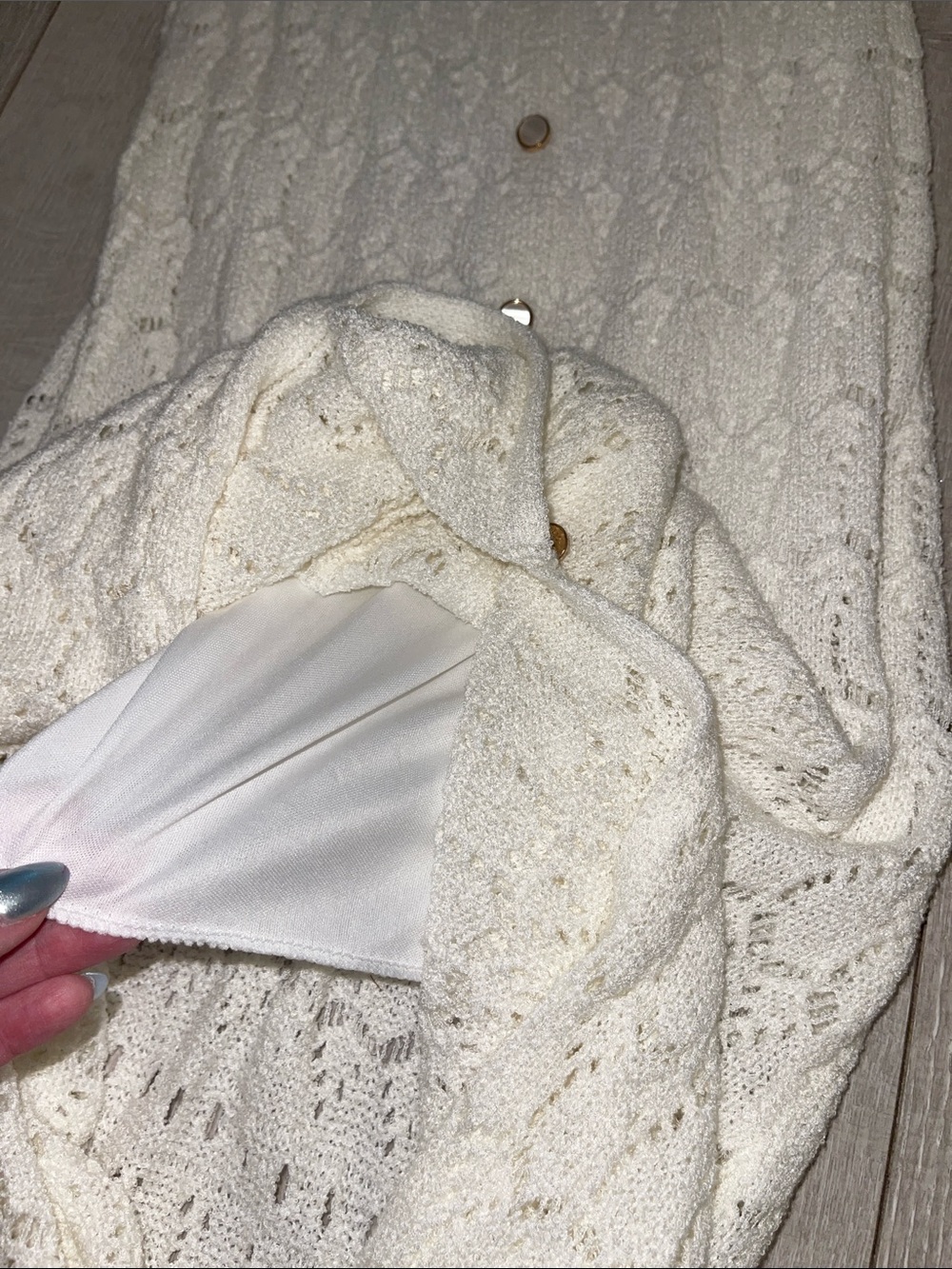 Lace Pearl Button-Front Maxi Dress scallop Crochet - White-XS- never worn! - Picture 4 of 8
